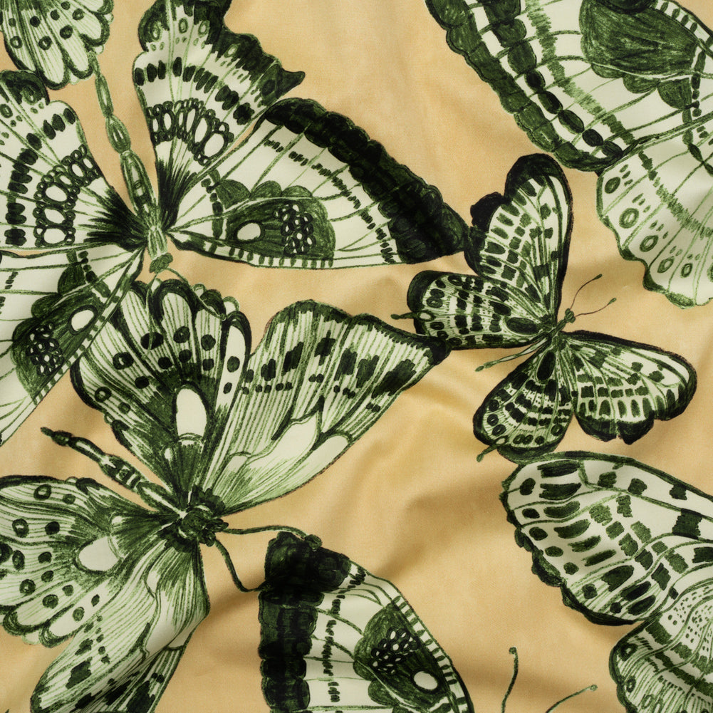 Stretch Cotton Sateen - Green and Cream Butterflies - Monarch Mountain Print - Mood Exclusive Acadia Collection Stretch Cotton Sateen - Green and Cream Butterflies - Monarch Mountain Print - Mood Exclusive Acadia Collection