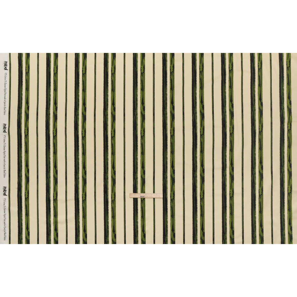 Stretch Cotton Sateen - Cream and Green Painted Stripes - Verdant Trail Print - Mood Exclusive Acadia Collection - Full Stretch Cotton Sateen - Cream and Green Painted Stripes - Verdant Trail Print - Mood Exclusive Acadia Collection - Full