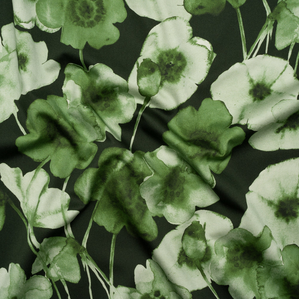 Stretch Cotton Sateen - Green Painterly Flowers - Coastal Clover Print - Mood Exclusive Acadia Collection Stretch Cotton Sateen - Green Painterly Flowers - Coastal Clover Print - Mood Exclusive Acadia Collection