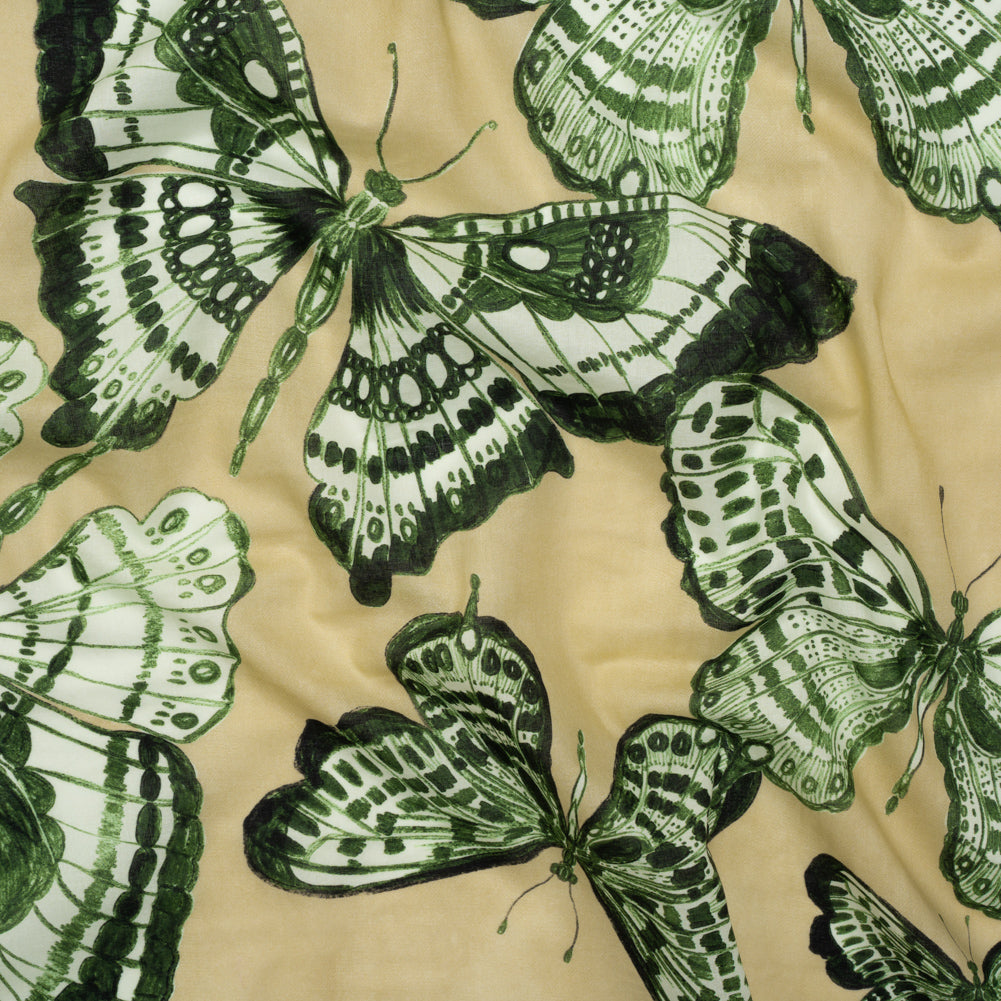 Cotton Voile - Green and Cream Butterflies - Monarch Mountain Print - Mood Exclusive Acadia Collection Cotton Voile - Green and Cream Butterflies - Monarch Mountain Print - Mood Exclusive Acadia Collection