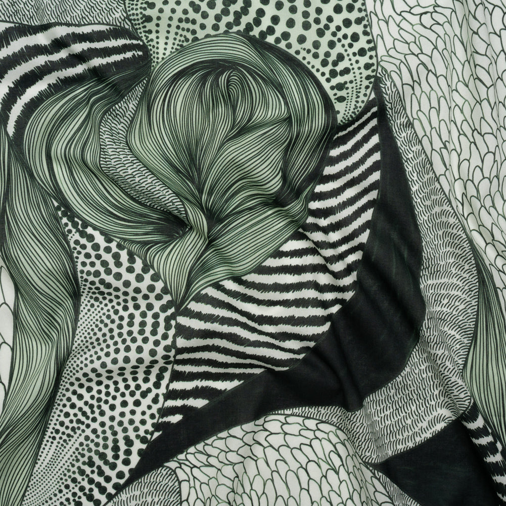 Cotton Voile - Dark Green and White Doodled Patterns - Forest Fantasy Print - Mood Exclusive Acadia Collection Cotton Voile - Dark Green and White Doodled Patterns - Forest Fantasy Print - Mood Exclusive Acadia Collection