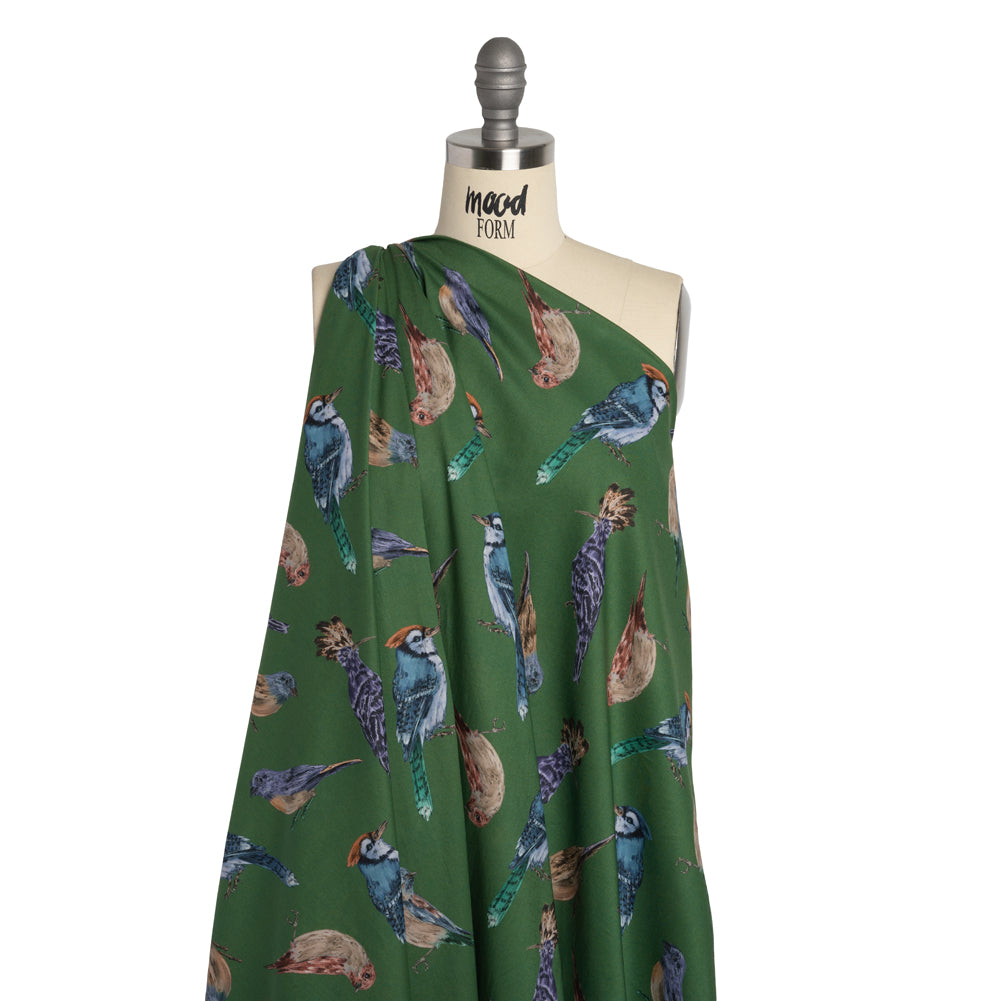 Cotton Voile - Green, Blue and Beige Little Birds - Birdsong Saunter Print - Mood Exclusive Acadia Collection - Drape Cotton Voile - Green, Blue and Beige Little Birds - Birdsong Saunter Print - Mood Exclusive Acadia Collection - Drape