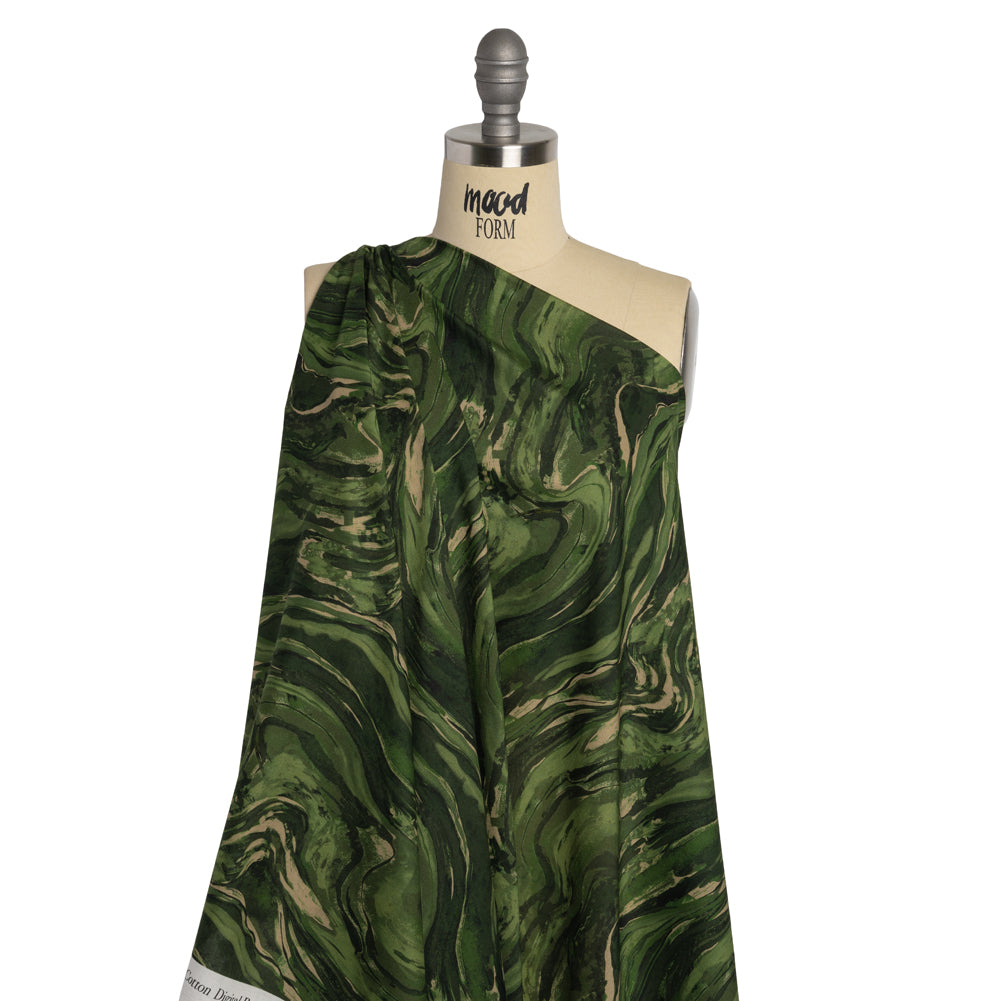Cotton Voile - Green and Beige Abstract Swirls - Painter’s Pond Print - Mood Exclusive Acadia Collection - Drape Cotton Voile - Green and Beige Abstract Swirls - Painter’s Pond Print - Mood Exclusive Acadia Collection - Drape