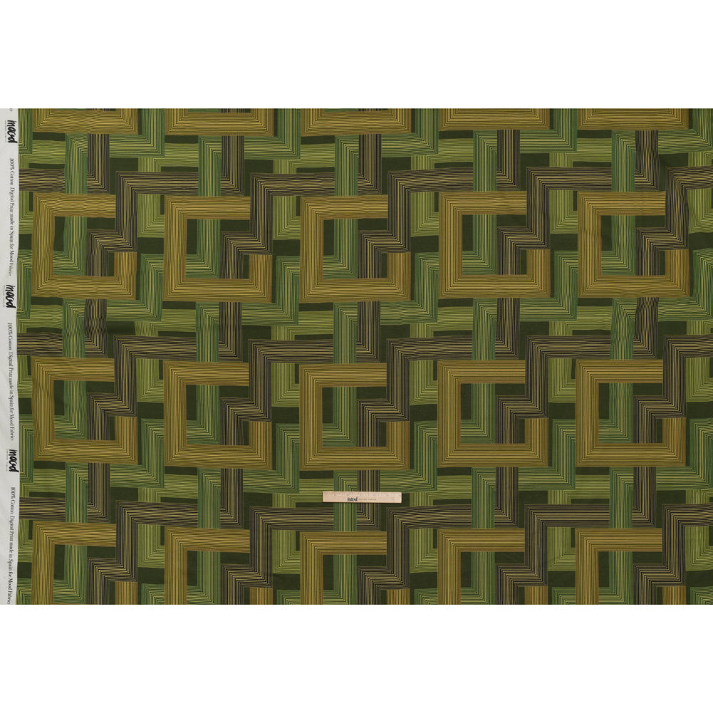 Cotton Voile - Olive and Hunter Green Geometric Lines - Hedge Maze Print - Mood Exclusive Acadia Collection - Full Cotton Voile - Olive and Hunter Green Geometric Lines - Hedge Maze Print - Mood Exclusive Acadia Collection - Full