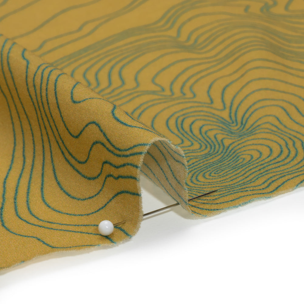 Cotton Voile - Olive and Hunter Green Abstract Lines - Topographic Map Print - Mood Exclusive Acadia Collection - Detail Cotton Voile - Olive and Hunter Green Abstract Lines - Topographic Map Print - Mood Exclusive Acadia Collection - Detail