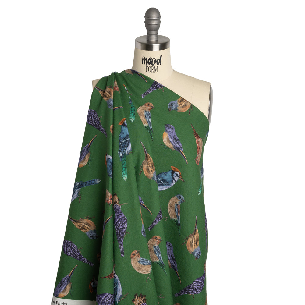 Linen and Rayon Woven - Green, Blue and Beige Little Birds - Birdsong Saunter Print - Mood Exclusive Acadia Collection - Drape Linen and Rayon Woven - Green, Blue and Beige Little Birds - Birdsong Saunter Print - Mood Exclusive Acadia Collection - Drape