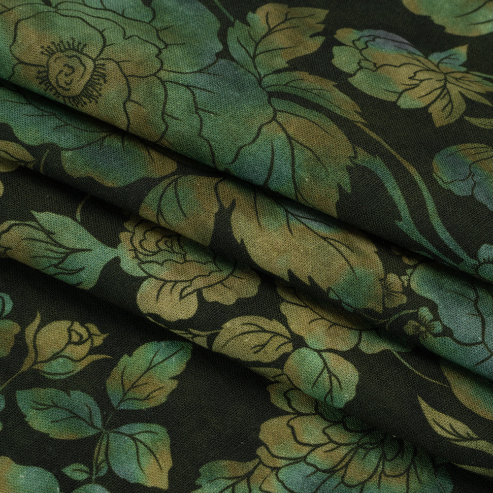 Linen and Rayon Woven - Green, Olive and Navy Floral - Secret Garden Print - Mood Exclusive Acadia Collection - Folded Linen and Rayon Woven - Green, Olive and Navy Floral - Secret Garden Print - Mood Exclusive Acadia Collection - Folded