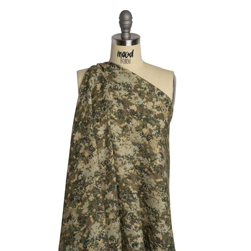 Linen and Rayon Woven - Olive, Green and Beige Abstract Dots - Forest Lookout Print - Mood Exclusive Acadia Collection - Drape Linen and Rayon Woven - Olive, Green and Beige Abstract Dots - Forest Lookout Print - Mood Exclusive Acadia Collection - Drape