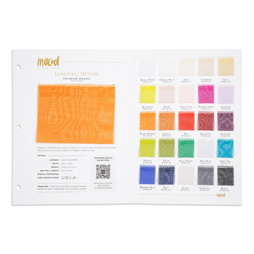 Color Card - Luscinia Premium Polyester Organza Collection - 8.5" x 11", 3-Hole Color Card - Luscinia Premium Polyester Organza Collection - 8.5" x 11", 3-Hole