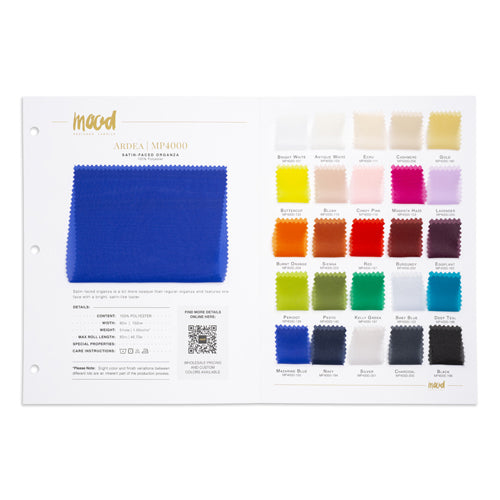 Color Card - Ardea Satin-Faced Organza Collection - 8.5" x 11", 3-Hole Color Card - Ardea Satin-Faced Organza Collection - 8.5" x 11", 3-Hole