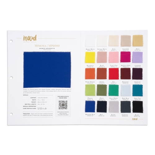 Color Card - Mimosa Double Georgette Collection - 8.5" x 11", 3-Hole Color Card - Mimosa Double Georgette Collection - 8.5" x 11", 3-Hole