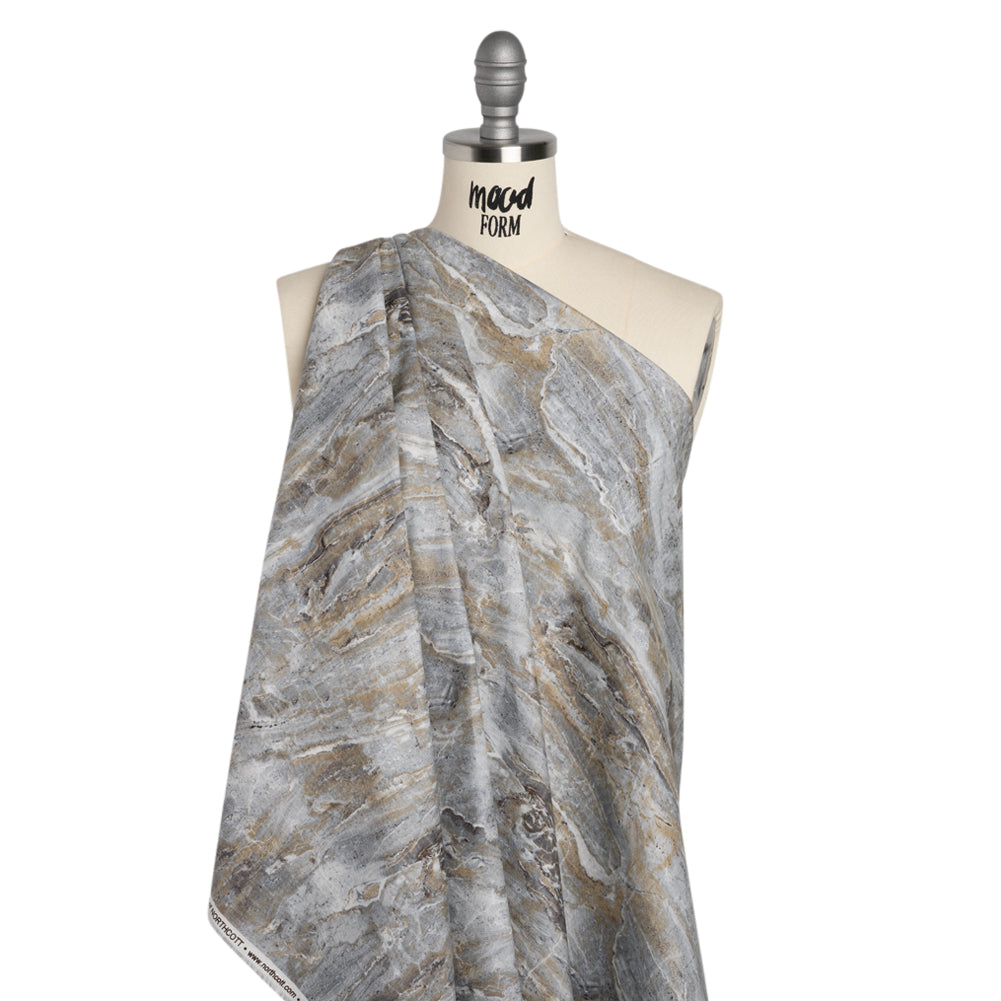 Stonehenge Quilting Cotton by Northcott - Warm Gray Marble 5 Stone Swirl - Surfaces Collection - Drape Stonehenge Quilting Cotton by Northcott - Warm Gray Marble 5 Stone Swirl - Surfaces Collection - Drape