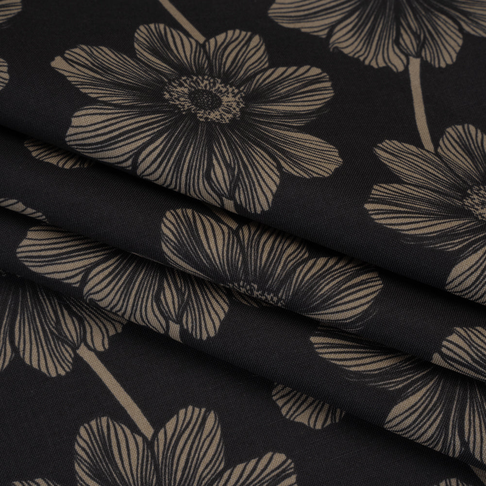 Printed Quilting Cotton by Anna Maria Textiles for Northcott - Silvertone Anemone Floral - Indelible Collection - Folded Printed Quilting Cotton by Anna Maria Textiles for Northcott - Silvertone Anemone Floral - Indelible Collection - Folded