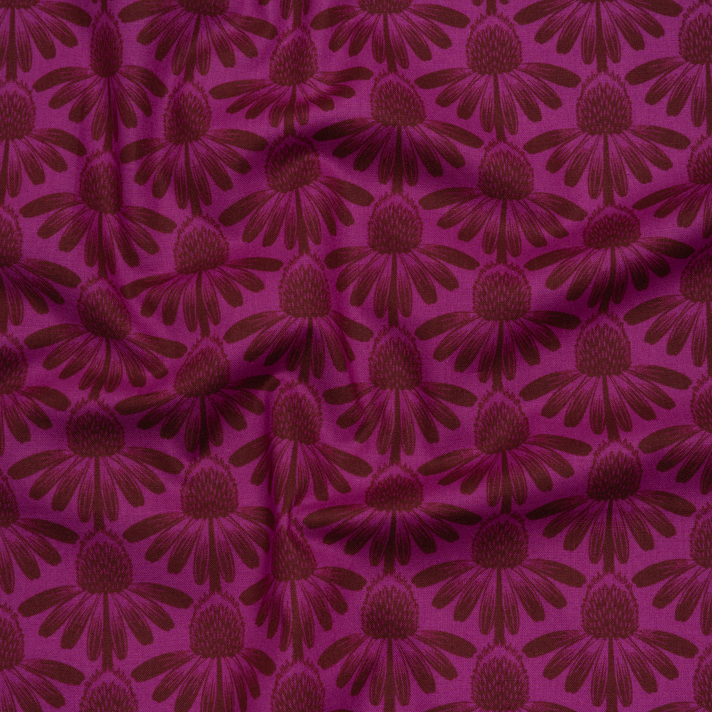 Printed Quilting Cotton by Anna Maria Textiles for Northcott - Magenta Coneflower Floral - Indelible Collection Printed Quilting Cotton by Anna Maria Textiles for Northcott - Magenta Coneflower Floral - Indelible Collection