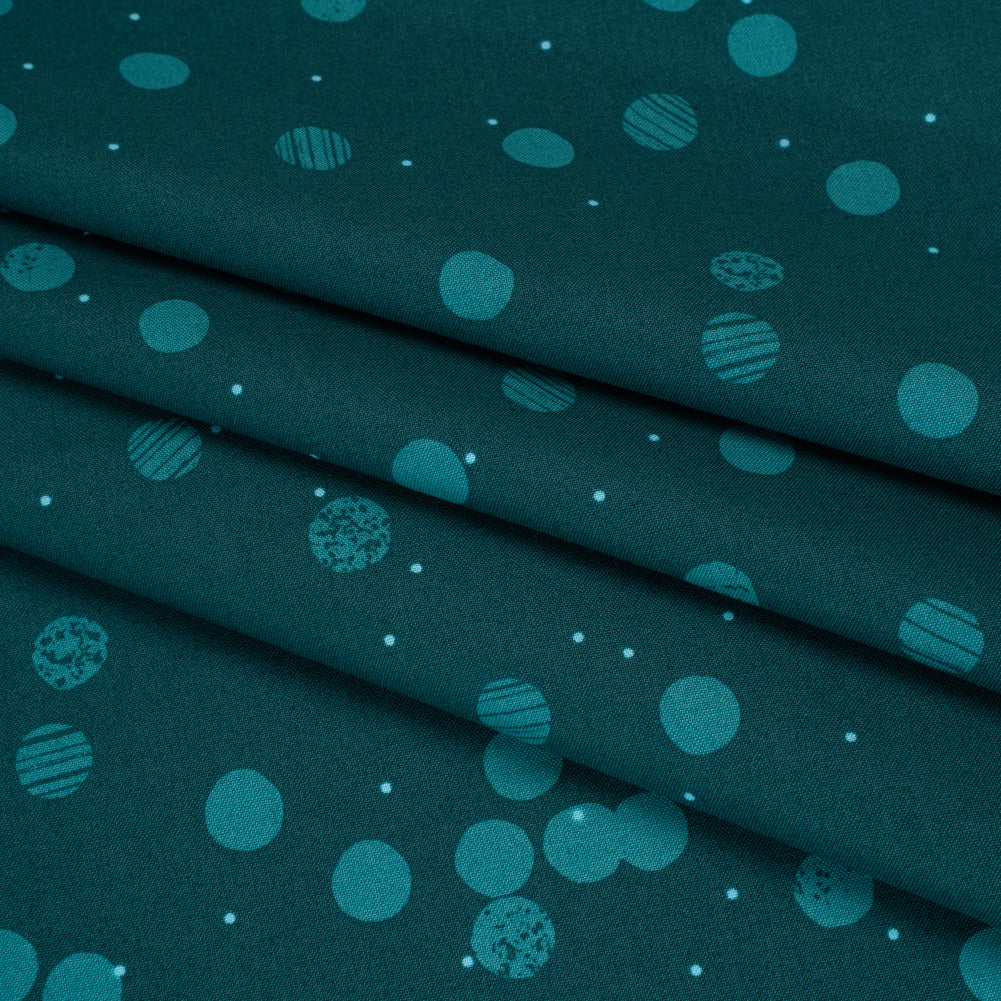 Printed Quilting Cotton by Ghazal Razavi for FIGO Studio - Teal Snow Textured Circles and Spots - Seasons Basics Collection - Detail Printed Quilting Cotton by Ghazal Razavi for FIGO Studio - Teal Snow Textured Circles and Spots - Seasons Basics Collection - Detail