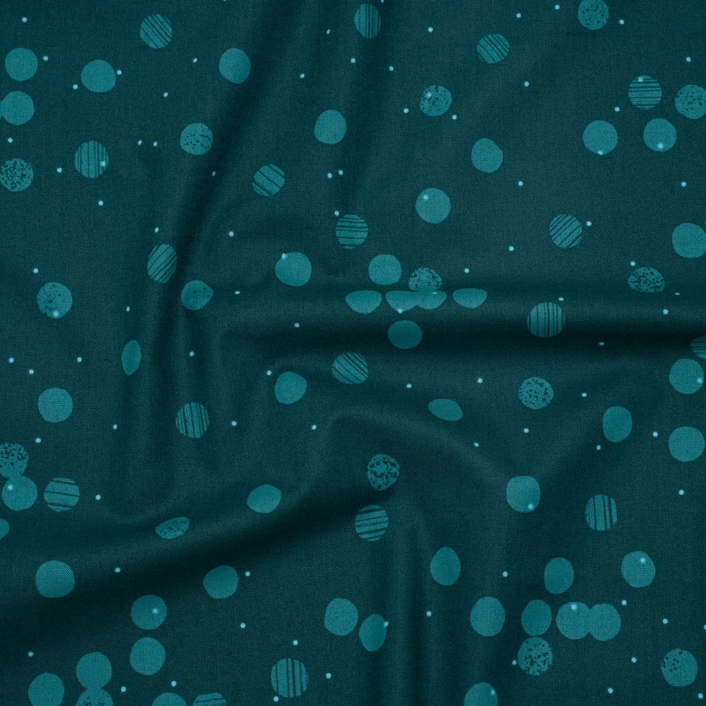Printed Quilting Cotton by Ghazal Razavi for FIGO Studio - Teal Snow Textured Circles and Spots - Seasons Basics Collection - Drape Printed Quilting Cotton by Ghazal Razavi for FIGO Studio - Teal Snow Textured Circles and Spots - Seasons Basics Collection - Drape