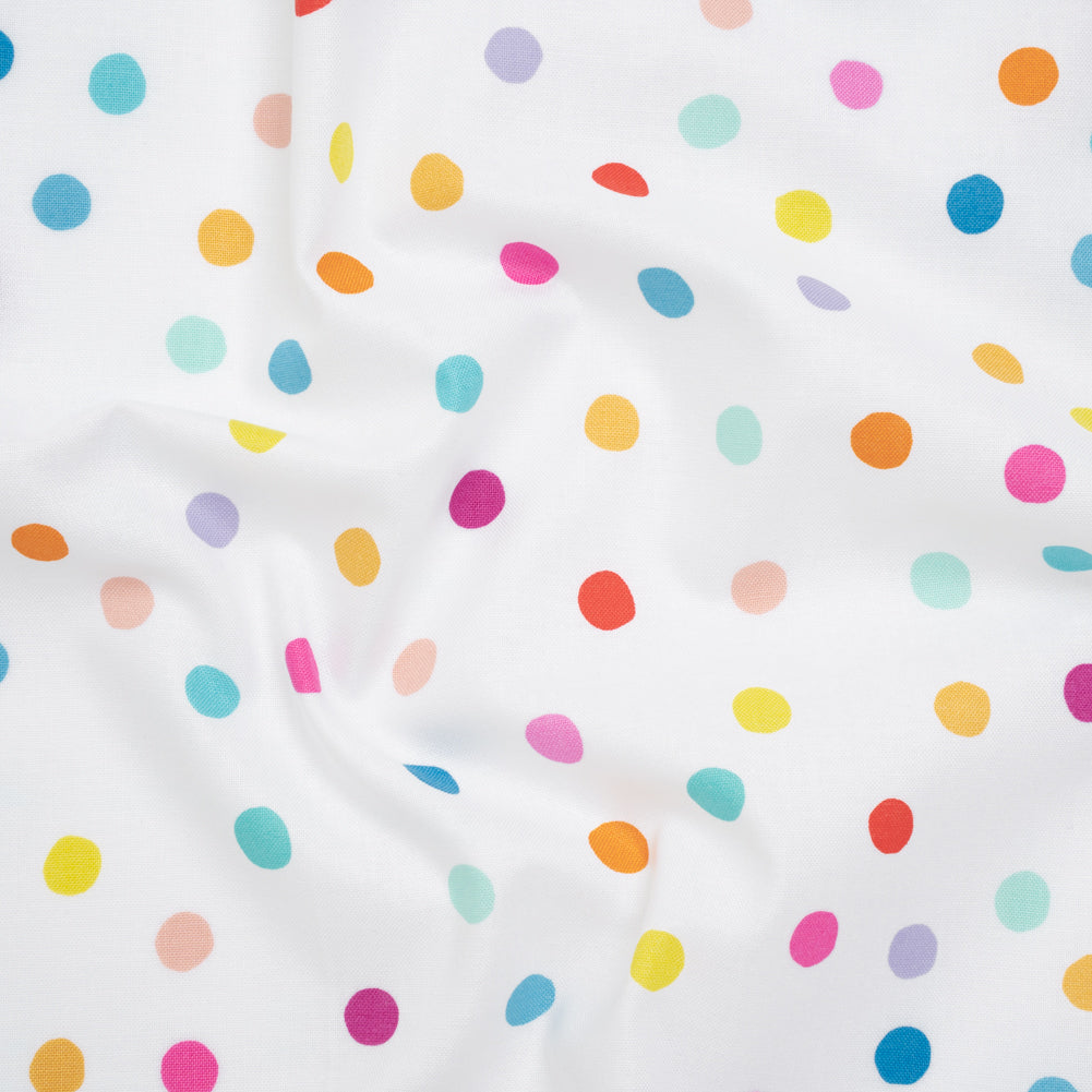 Printed Quilting Cotton by Ghazal Razavi for FIGO Studio - Rainbow and White Pom Poms - Dovetail Collection Printed Quilting Cotton by Ghazal Razavi for FIGO Studio - Rainbow and White Pom Poms - Dovetail Collection