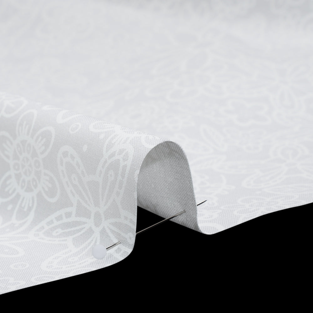 Printed Quilting Cotton by Patrick Lose for Northcott - White on White Groovy Garden Floral - Basically Black & White Collection - Detail Printed Quilting Cotton by Patrick Lose for Northcott - White on White Groovy Garden Floral - Basically Black & White Collection - Detail