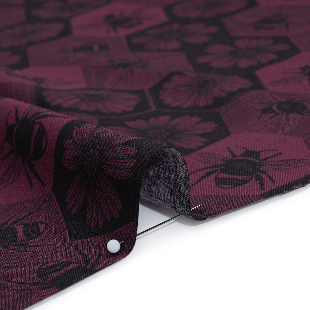 Printed Quilting Cotton by Anna Maria Textiles for Northcott - Mulberry Busy Bees and Floral Honeycomb - Indelible Ink Collection - Detail Printed Quilting Cotton by Anna Maria Textiles for Northcott - Mulberry Busy Bees and Floral Honeycomb - Indelible Ink Collection - Detail