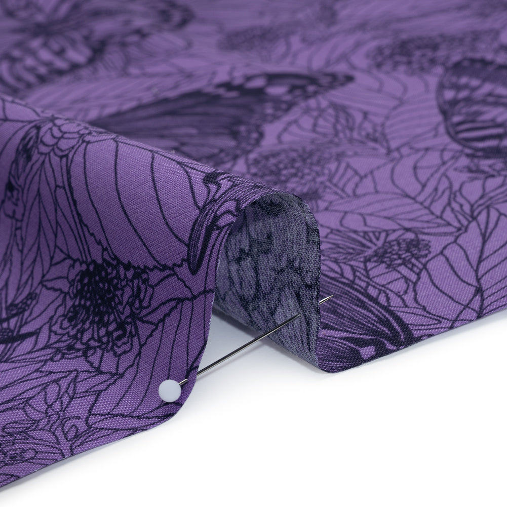 Printed Quilting Cotton by Anna Maria Textiles for Northcott - Blueberry Winging It Butterflies and Flowers - Indelible Ink Collection - Detail Printed Quilting Cotton by Anna Maria Textiles for Northcott - Blueberry Winging It Butterflies and Flowers - Indelible Ink Collection - Detail