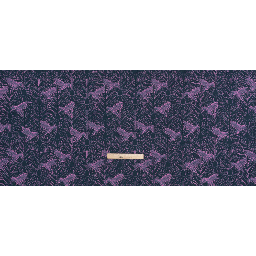 Printed Quilting Cotton by Anna Maria Textiles for Northcott - Navy Hummingbirds and Coneflowers - Indelible Ink Collection - Full Printed Quilting Cotton by Anna Maria Textiles for Northcott - Navy Hummingbirds and Coneflowers - Indelible Ink Collection - Full