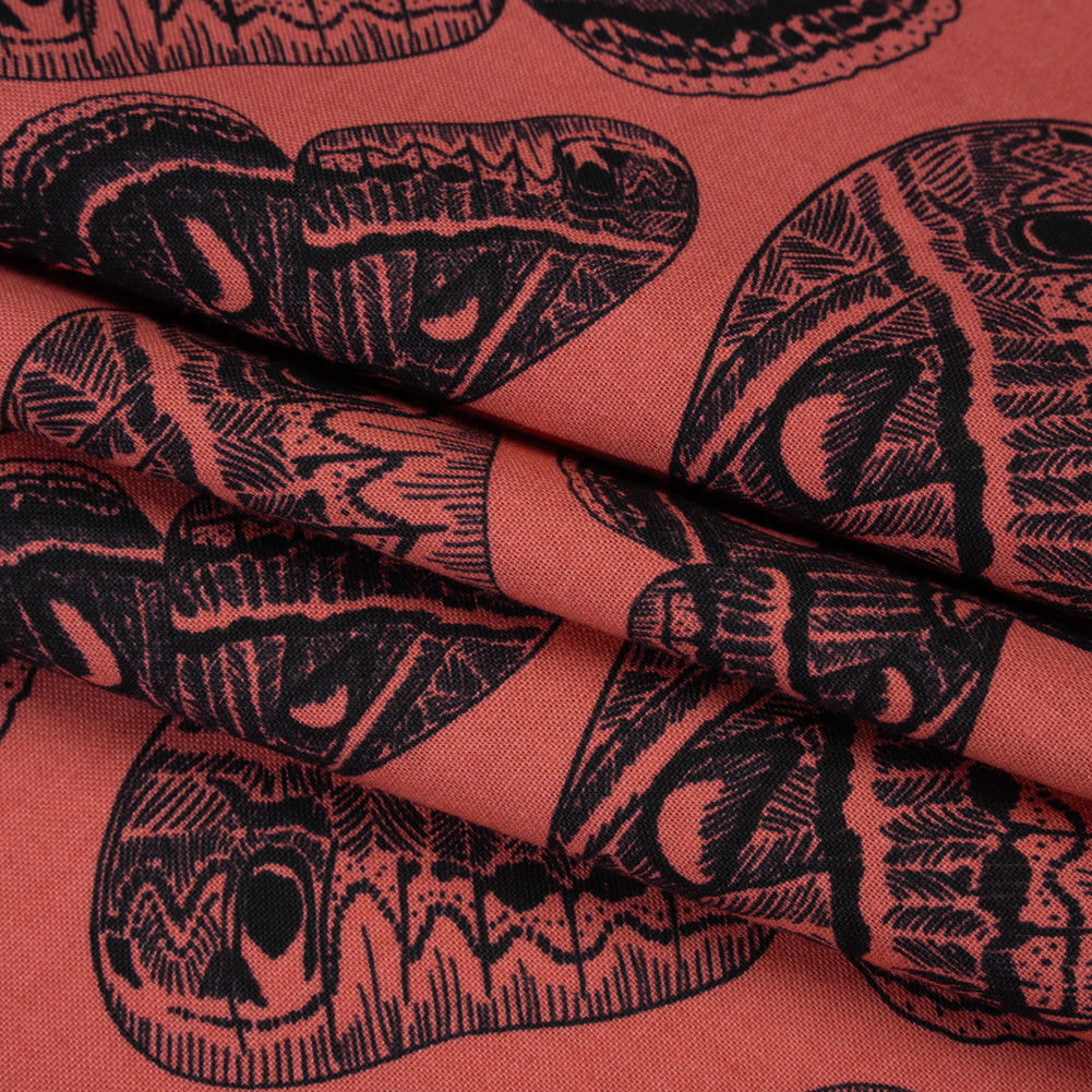 Printed Quilting Cotton by Anna Maria Textiles for Northcott - Guava Cecropia Moths - Indelible Ink Collection - Folded Printed Quilting Cotton by Anna Maria Textiles for Northcott - Guava Cecropia Moths - Indelible Ink Collection - Folded