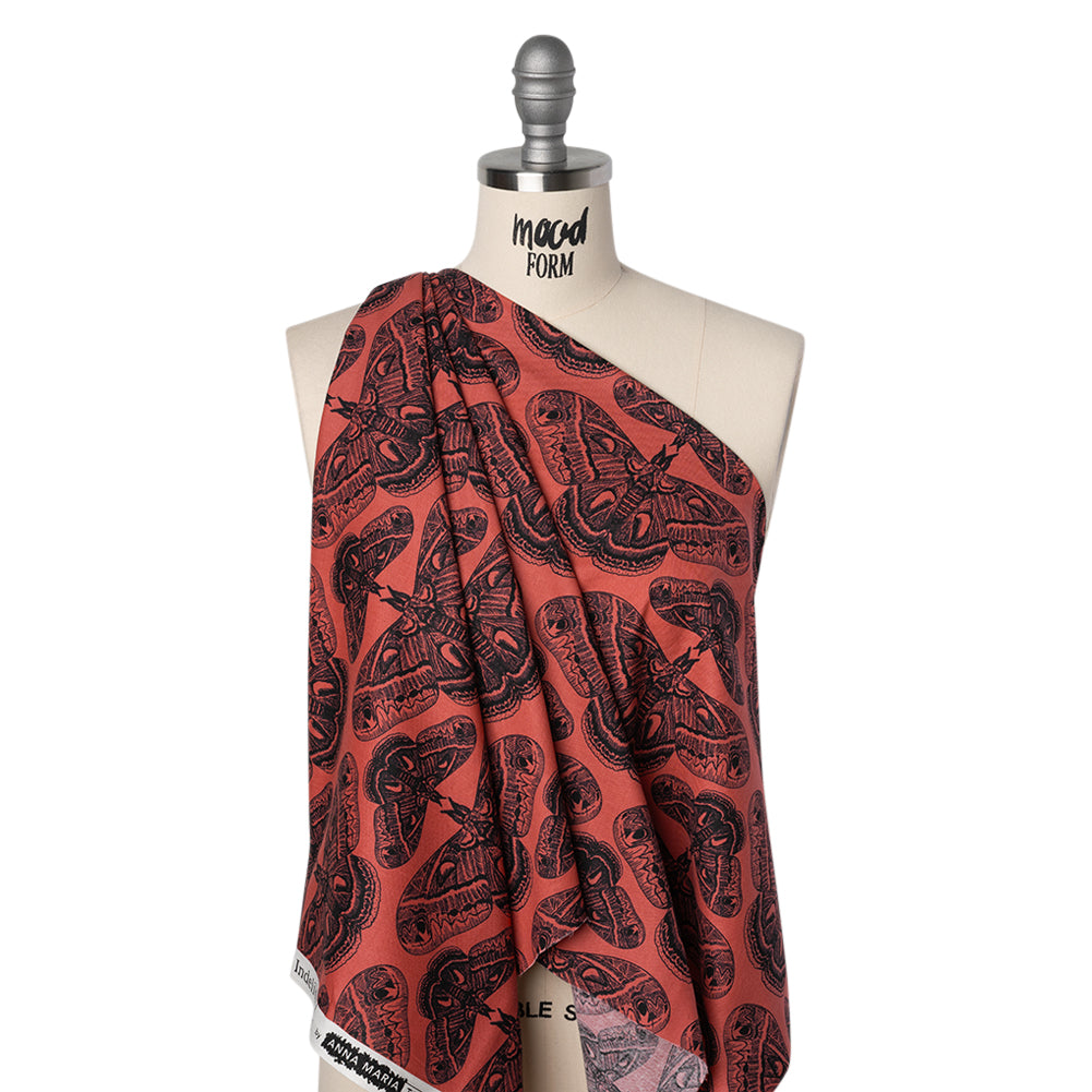 Printed Quilting Cotton by Anna Maria Textiles for Northcott - Guava Cecropia Moths - Indelible Ink Collection - Drape Printed Quilting Cotton by Anna Maria Textiles for Northcott - Guava Cecropia Moths - Indelible Ink Collection - Drape