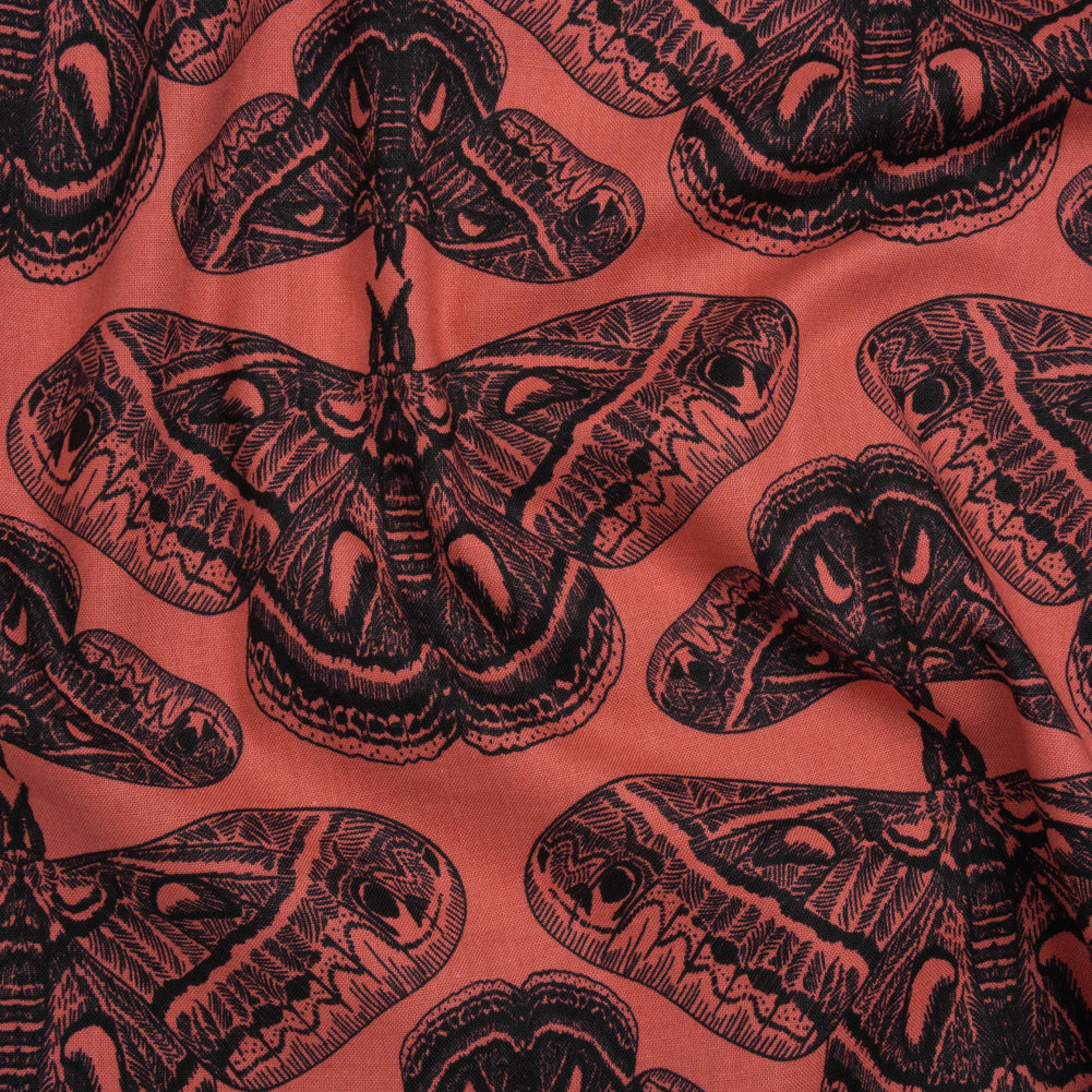Printed Quilting Cotton by Anna Maria Textiles for Northcott - Guava Cecropia Moths - Indelible Ink Collection Printed Quilting Cotton by Anna Maria Textiles for Northcott - Guava Cecropia Moths - Indelible Ink Collection