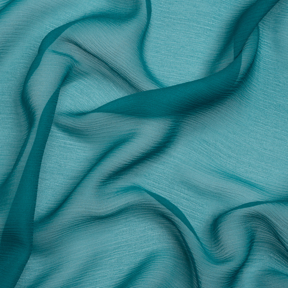Crinkled Silk Chiffon - Deep Teal - Premium Collection Crinkled Silk Chiffon - Deep Teal - Premium Collection