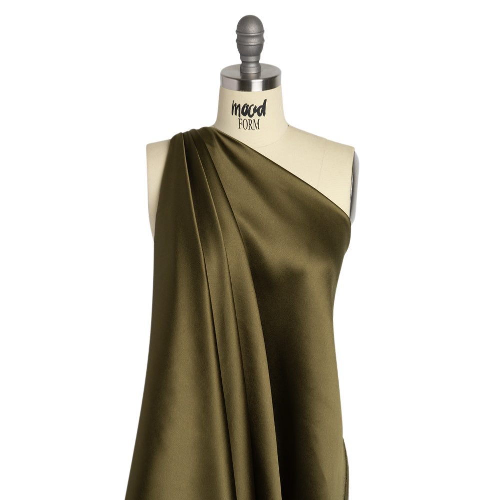 Silk Crepe Back Satin - Olive Green - Premium Collection Detail Silk Crepe Back Satin - Olive Green - Premium Collection Detail