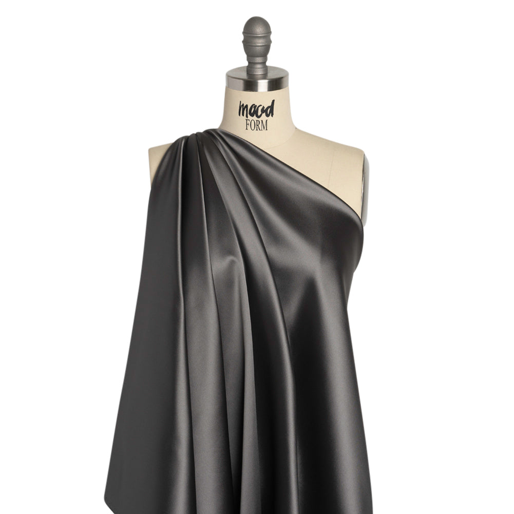 Stretch Satin Made in Italy - Gray with Black Backing - Premium Collection - Drape Stretch Satin Made in Italy - Gray with Black Backing - Premium Collection - Drape
