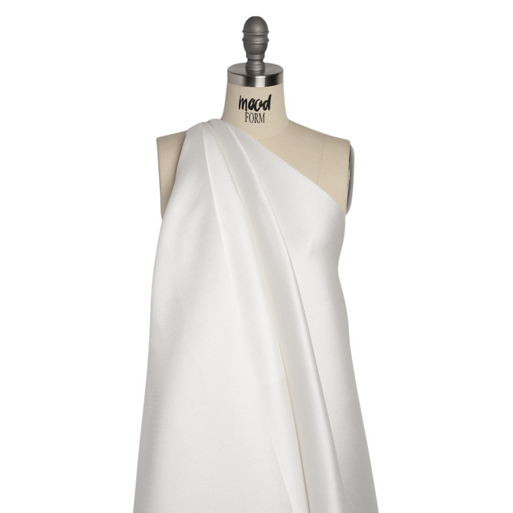 Polyester and Silk Mikado Pique Made in Italy - White Alyssum - Premium Collection - Drape Polyester and Silk Mikado Pique Made in Italy - White Alyssum - Premium Collection - Drape