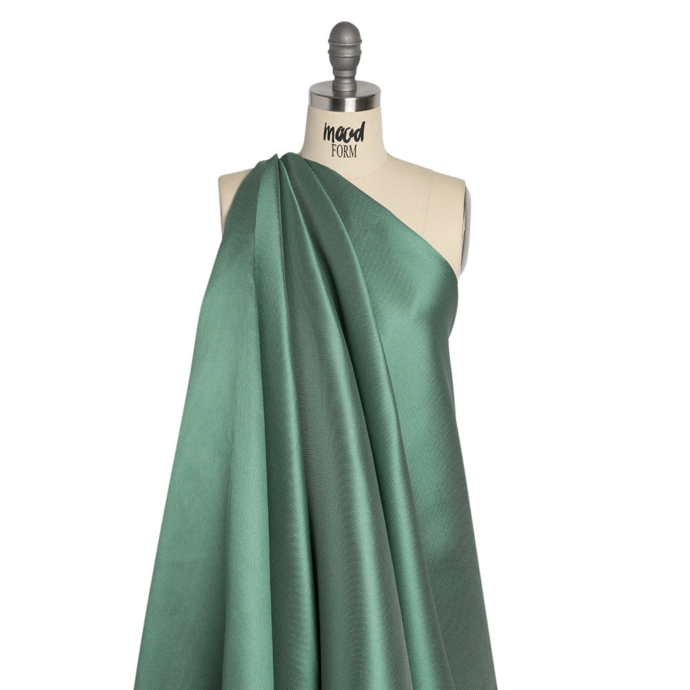 Polyester and Silk Mikado Pique Made in Italy - Beryl Green - Premium Collection - Drape Polyester and Silk Mikado Pique Made in Italy - Beryl Green - Premium Collection - Drape