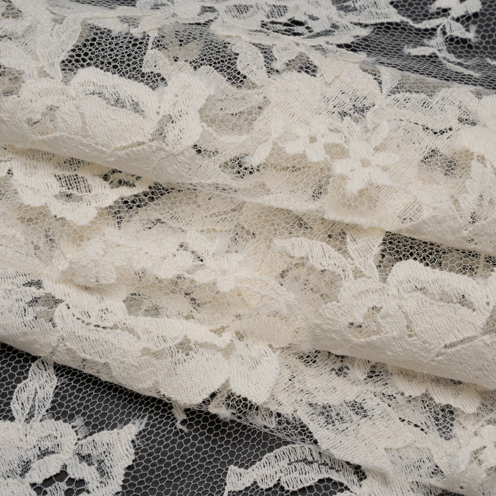 French Cotton Blend Leavers Lace with Finished Scalloped Edges by Solstiss - Greige Sweet Roses - Folded French Cotton Blend Leavers Lace with Finished Scalloped Edges by Solstiss - Greige Sweet Roses - Folded