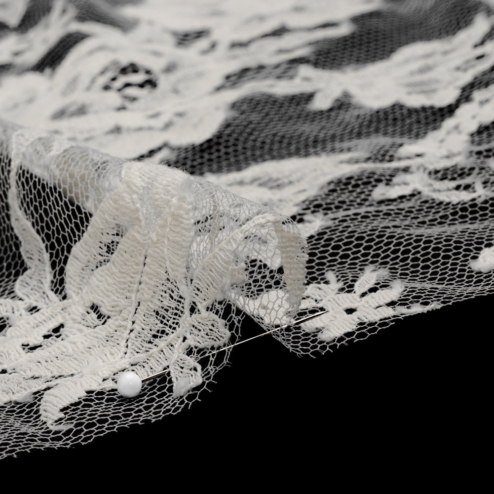 French Cotton Blend Leavers Lace with Finished Scalloped Edges by Solstiss - Greige Sweet Roses - Detail French Cotton Blend Leavers Lace with Finished Scalloped Edges by Solstiss - Greige Sweet Roses - Detail