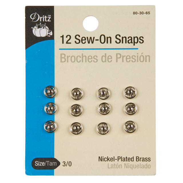 Dritz Nickel Sew On Snaps Size 3/0 - 12ct