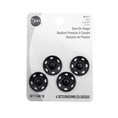 Dritz 4 Black Sew On Snaps - Size 10