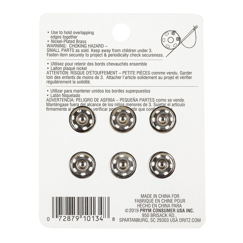Dritz Nickel Sew On Snaps Size 2 - 6ct Detail