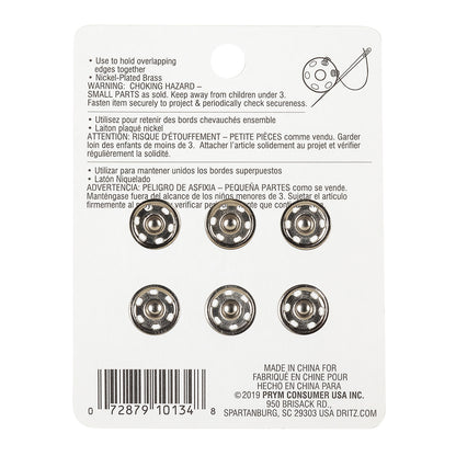 Dritz Nickel Sew On Snaps Size 2 - 6ct Detail