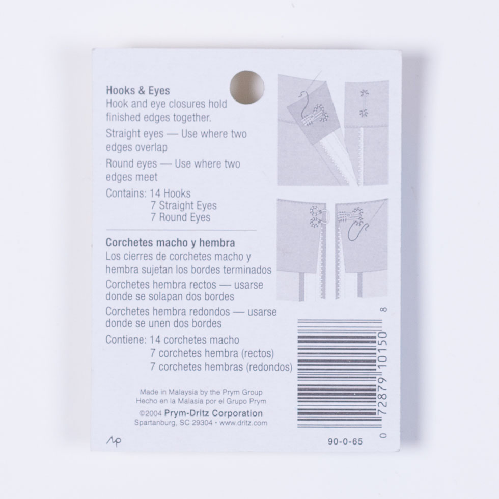 Dritz 14 Nickel Hooks & Eyes - Size 0 Detail