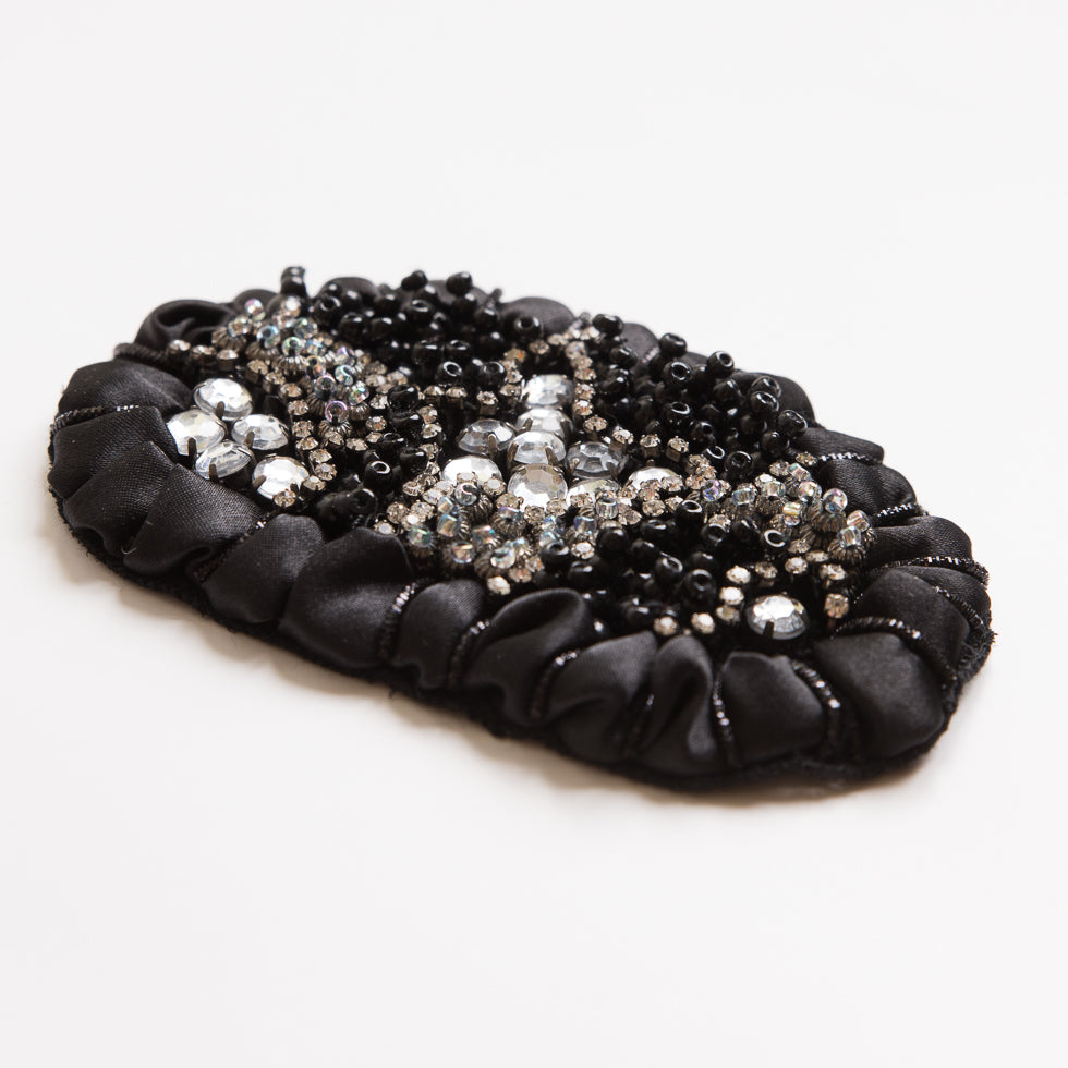 Black and Clear Beaded Rhinestone Applique - 4.25" Detail