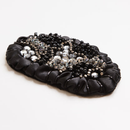 Black and Clear Beaded Rhinestone Applique - 4.25" Detail