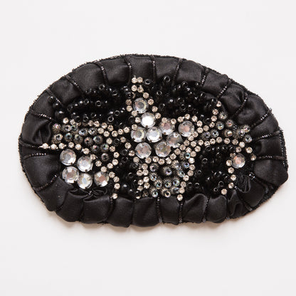 Black and Clear Beaded Rhinestone Applique - 4.25"