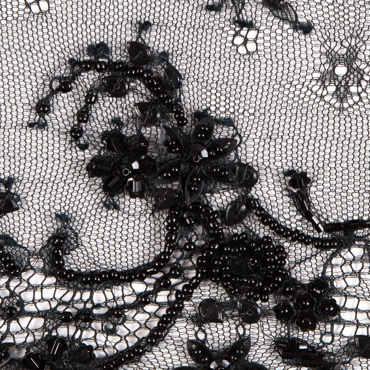 Black Beaded and Sequined Lace Trim - 6.5" Detail