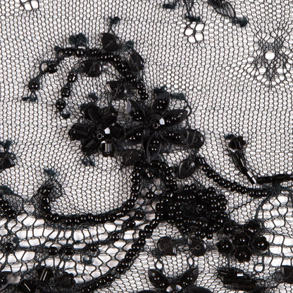 Black Beaded and Sequined Lace Trim - 6.5" Detail