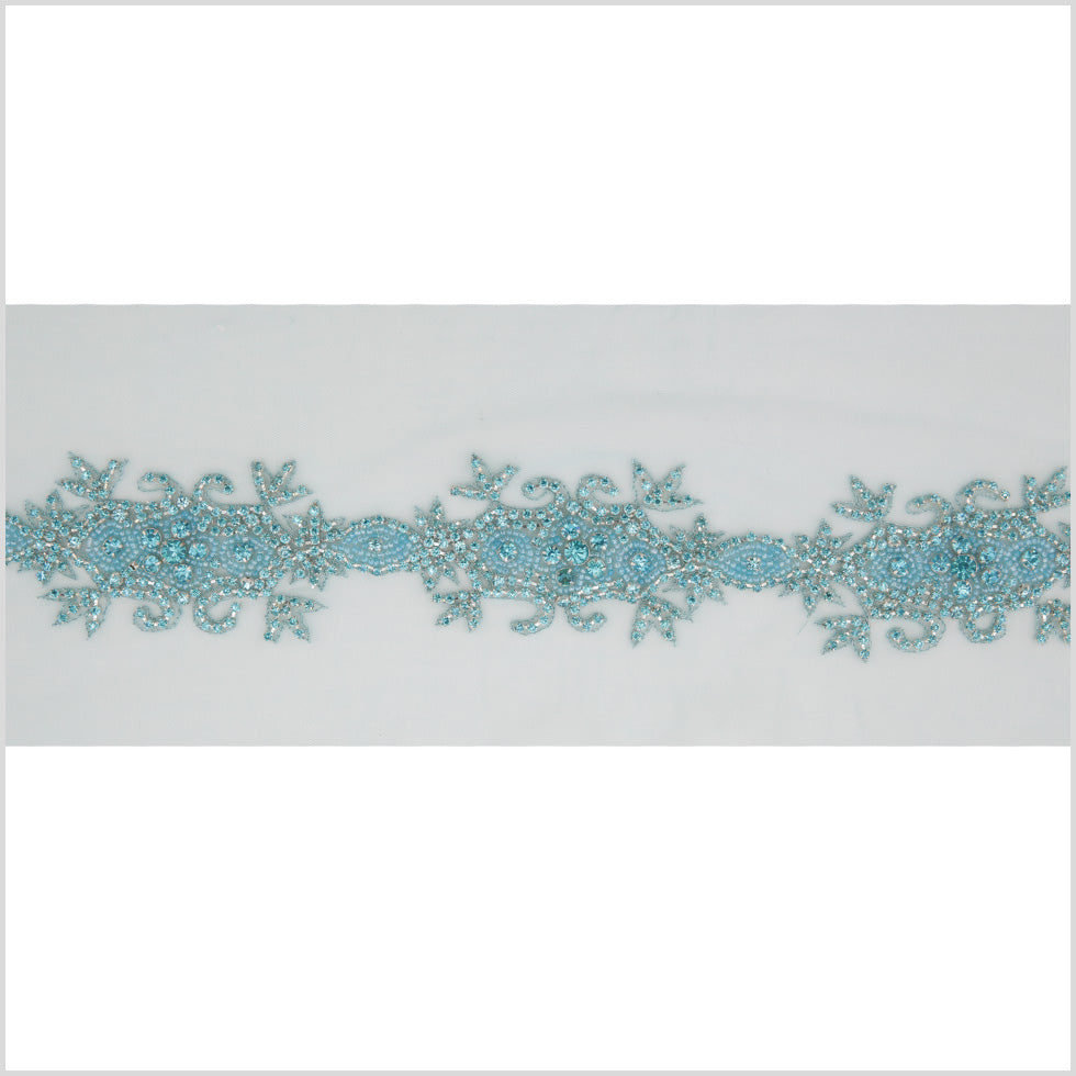 2.5" Turquoise Fancy Beaded Rhinestone Trim