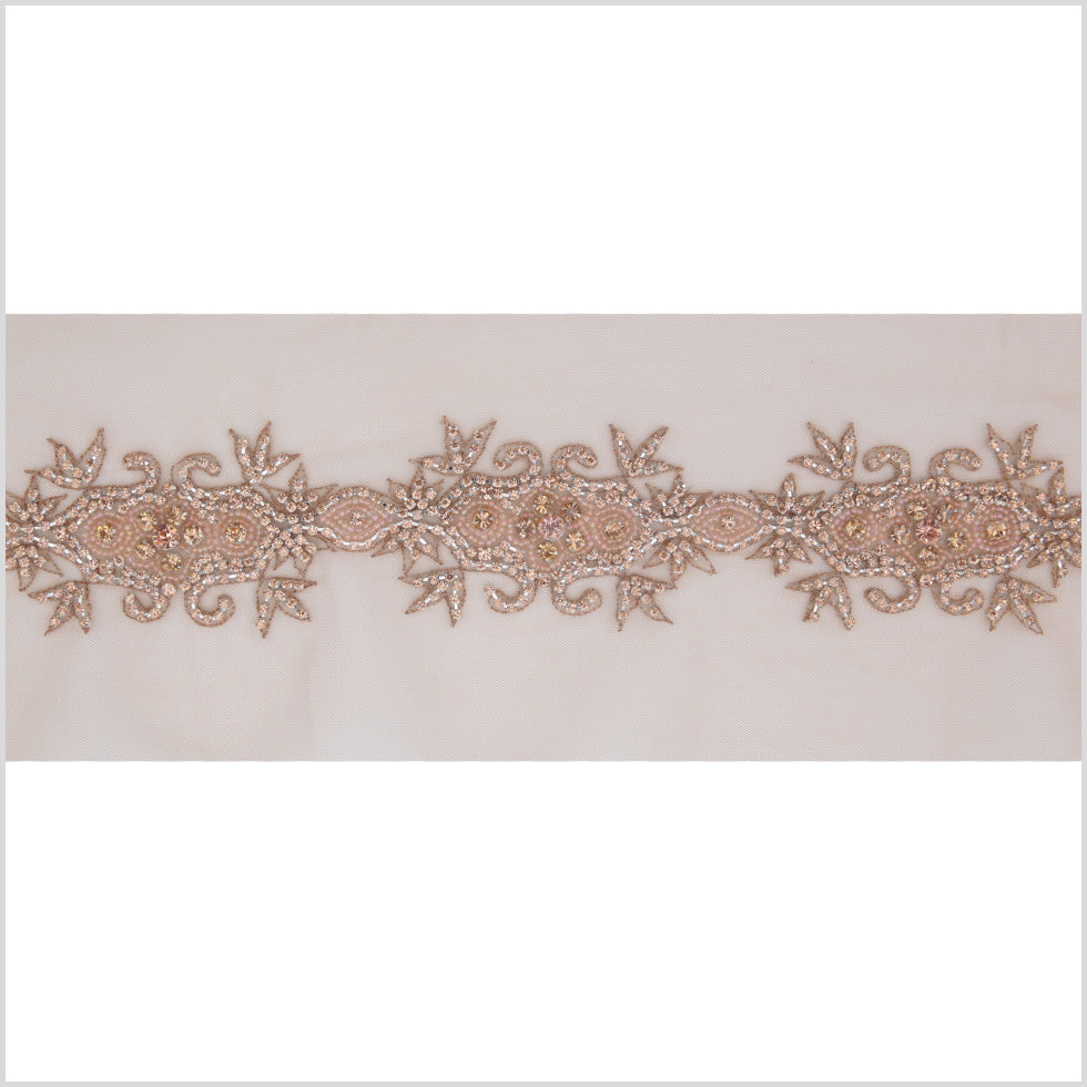 2.5" Peach Fancy Beaded Rhinestone Trim