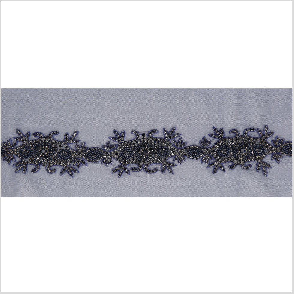 2.5" Dark Blue Fancy Beaded Rhinestone Trim