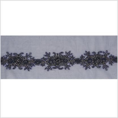 2.5" Dark Blue Fancy Beaded Rhinestone Trim