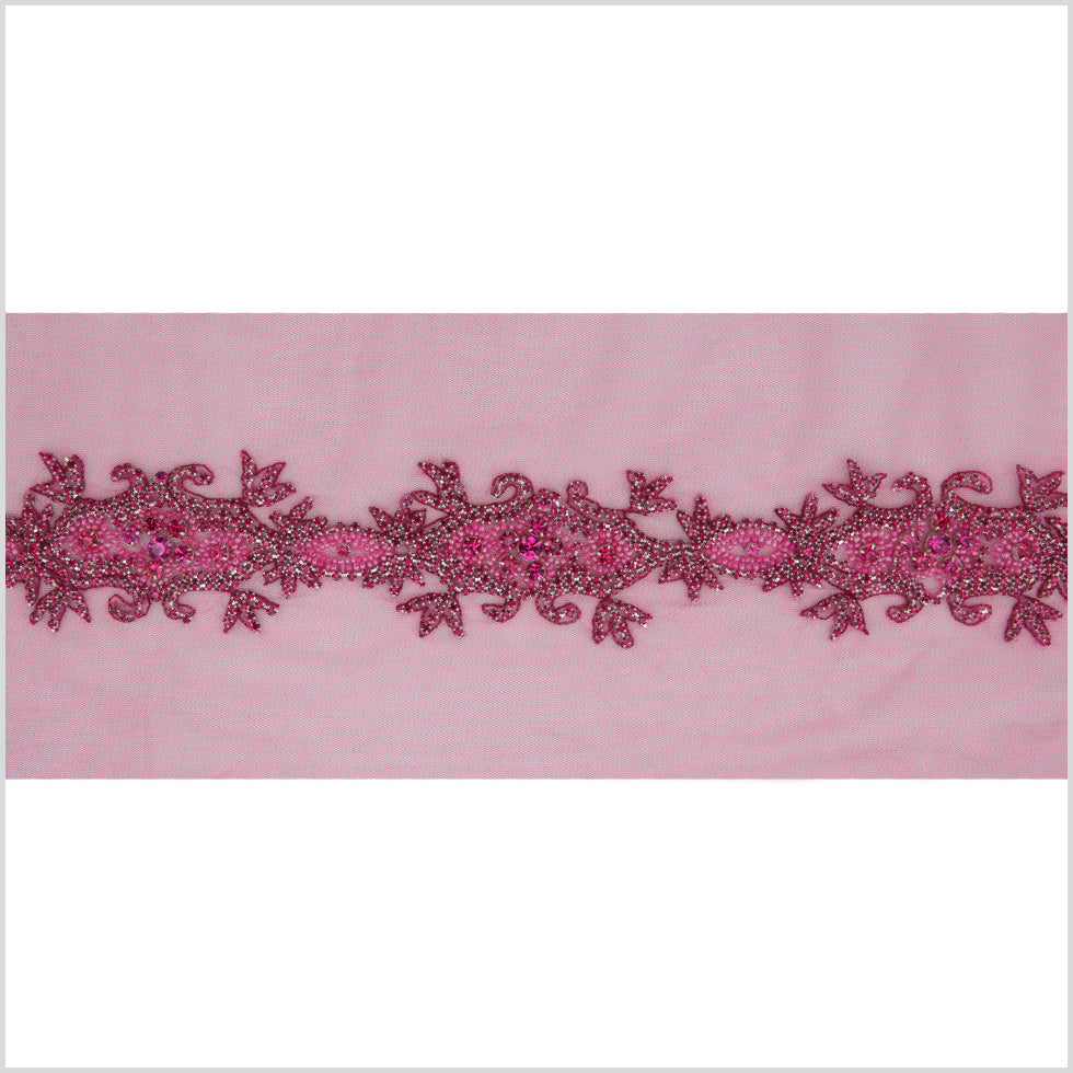 2.5" Hot Pink Fancy Beaded Rhinestone Trim